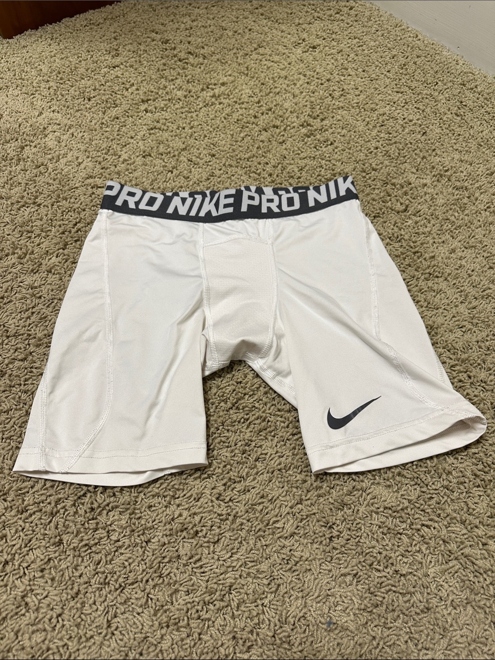 Nike Pro White Compression Training Shorts with Black Logo